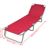 Espreguiçadeira dobrável NNEVL de aço pintado em pó vermelho, com estrutura resistente e assento confortável para descanso ao ar livre.
