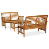 Conjunto de móveis de jardim NNEVL com três peças em madeira de acácia sólida, incluindo sofá, mesas e poltronas para área externa.